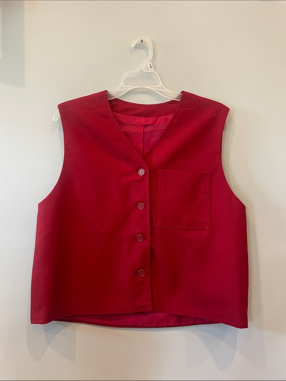 Women's Red Button-Front Vest vintage handmade with one pocket